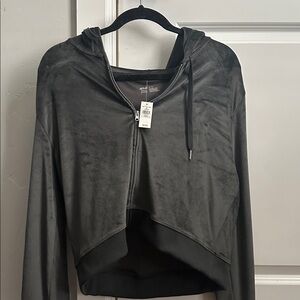 Aerie Velvet Zip-Up Jacket in Charcoal